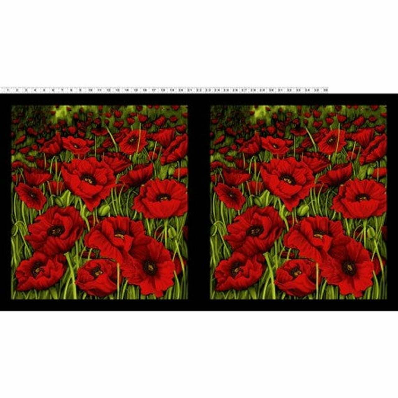 Clothworks - Poppy Poetry - 24' Large Red Poppies Panel, Black