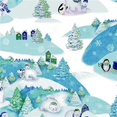 Clothworks - Snowville - Winter Toile, Light Blue