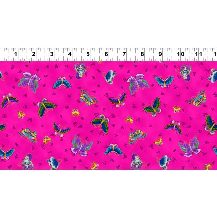 Clothworks-Feline Frolic - Butterflies, Fuchsia/Metallic