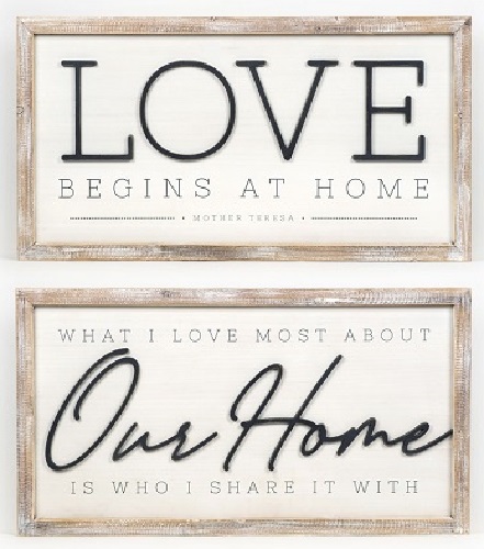 Double Sided Wooden Sign - Love/Our Home (Reversible)