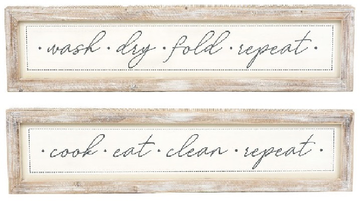 Double Sided Wooden Sign - Wash, Dry, Fold/Cook, Eat, Clean (Reversible)