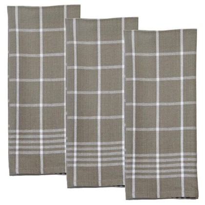 Dunroven House - Tea Towel - Plain Weave Border Plaid, Taupe/White