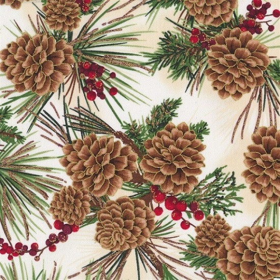 Hoffman - Joyful Traditions - Pinecones and Berries, Natural/Gold