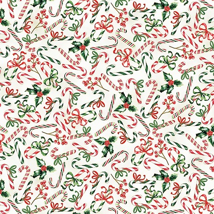 Hoffman California - Gingerbread Lane - Candy Canes, Natural/Gold