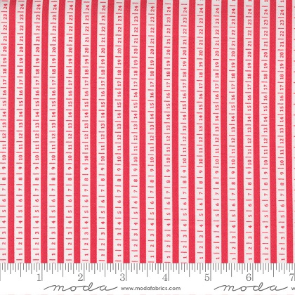 Moda - Beautiful Day - Ticker Tape Stripe Numbers, Scarlet