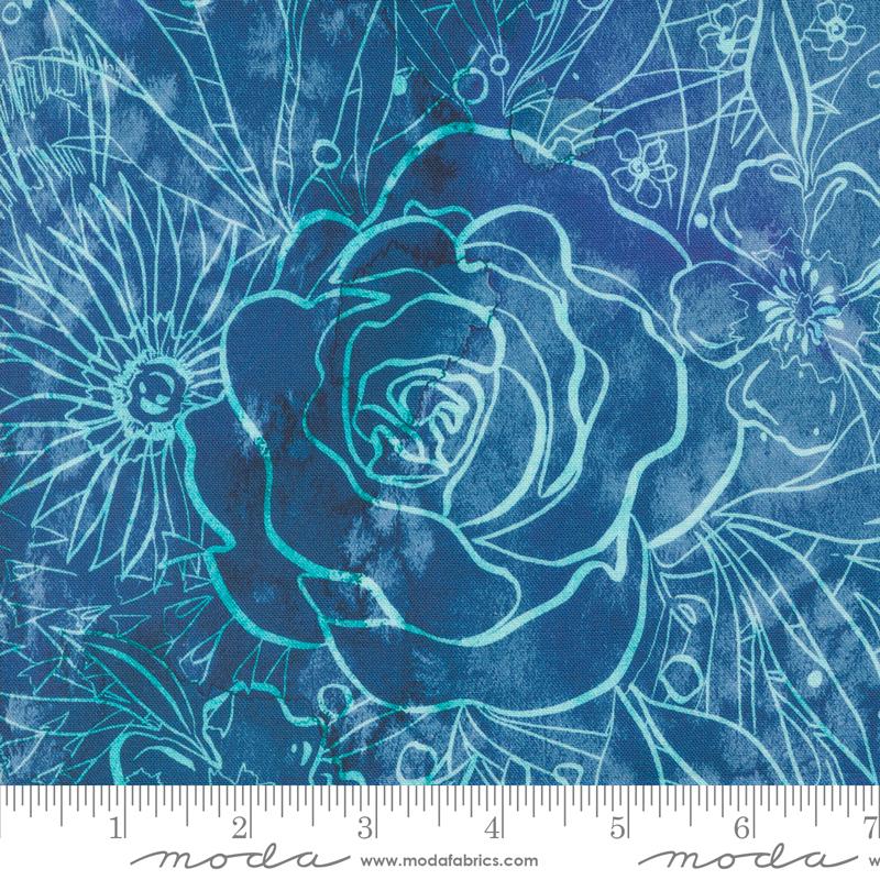 Moda - Coming Up Roses - Floral Outline, Sapphire