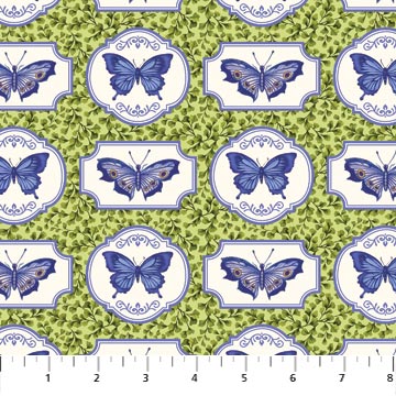 Northcott - Botanical Blues - Butterfly Patch, Green