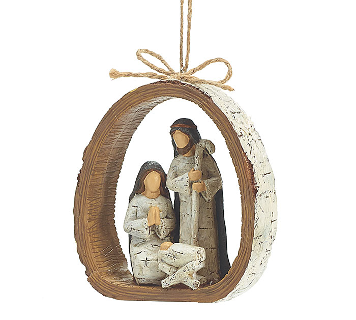 Ornament - Holy Family In Birch Bark Circle
