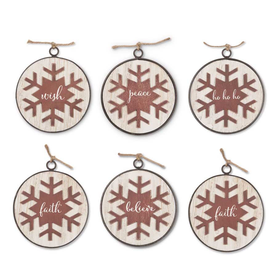 Ornament - Round Message, Snowflake Overlay, Asst