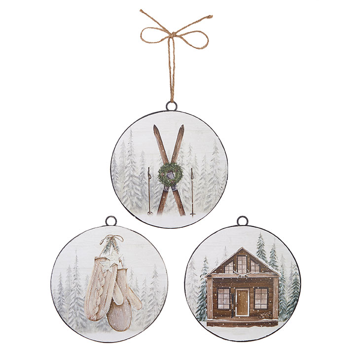 Ornament - Ski Lodge Disc, Assorted