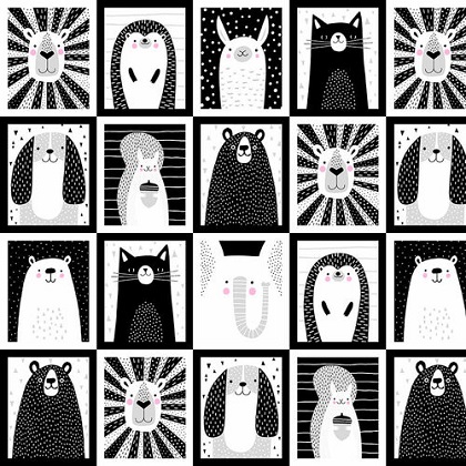 Studio E - Black & White w/Touch of Bright - Animal Patchwork, Black & White