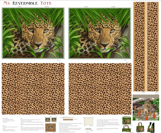 Studio E - On The Wild Side - 36' Reversible Tote Bag Panel, Leopard Face
