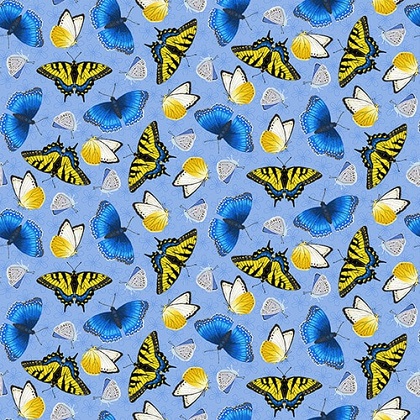 Studio E - Sunny Sunflowers - Tossed Butterflies, Blue