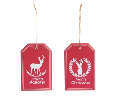 Tag Ornament - w/Deer, Red, Asst