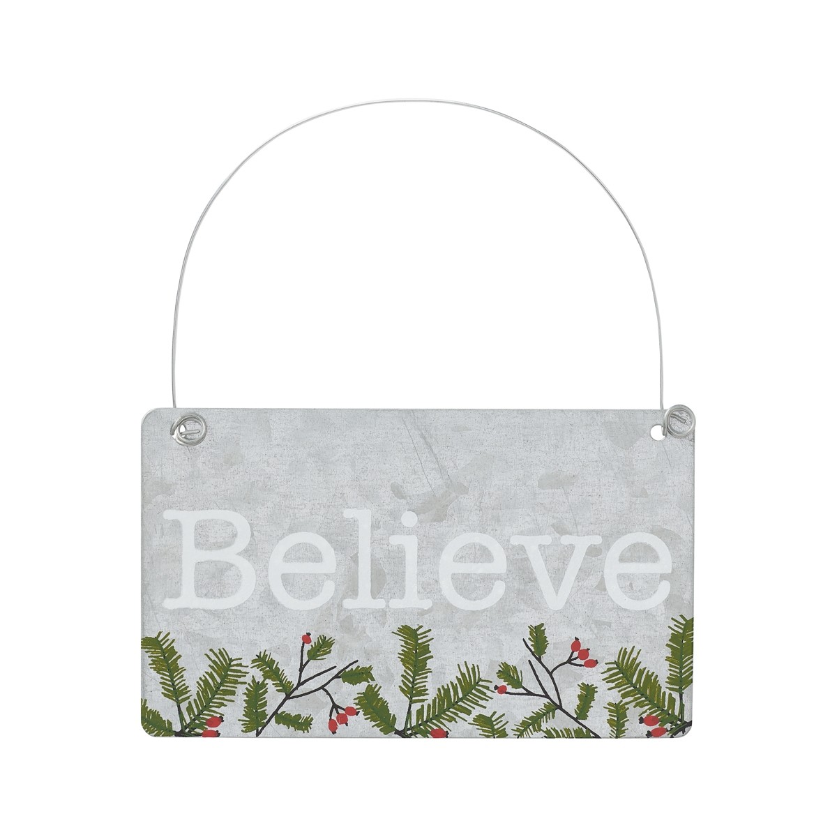 Tin Ornament - Believe w/Berries