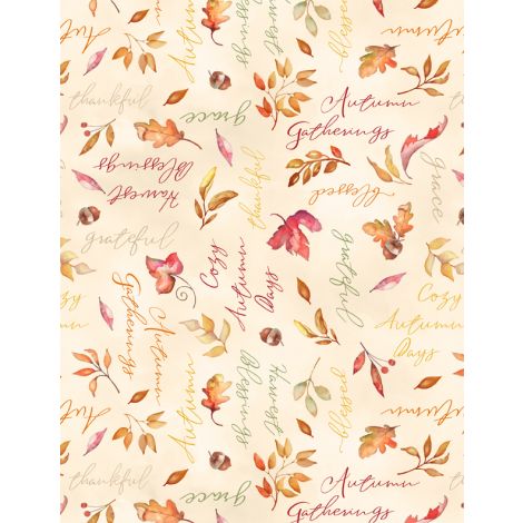 Wilmington Prints - Autumn Day - Words Allover, Tan