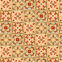 Wilmington Prints - Bohemian Roosters - Tiles, Red/Orange