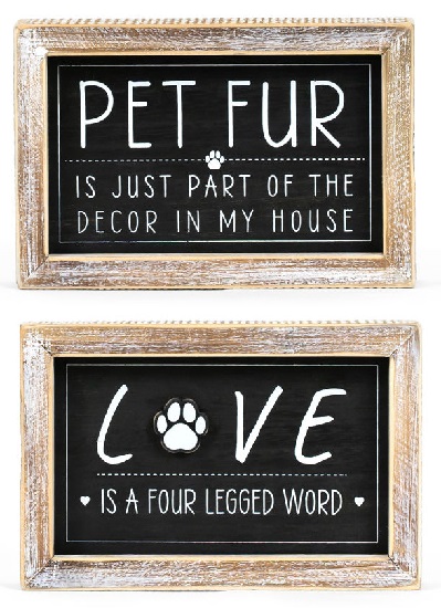 Wood Framed Sign - Pet Fur/Love (Reversible)