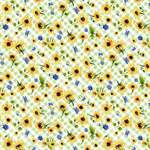 Clothworks - Sunflower Bouquets - Floral Check, Light Green