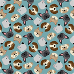 Studio E - Paw-sitively Awesome - Tossed Dog Heads, Teal