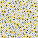 Clothworks - Sunflower Bouquets - Floral Check, Gray