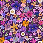 Clothworks - Morning Glory - Digital Blooms, Eggplant