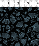Clothworks - Midnight Flora - Outlined Flowers, Black