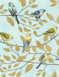 Timeless Treasures - Birds - (Janelle) - Birds w/Metallic Leaves, Aqua