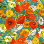 Clothworks - Poppy Dreams - Large Poppies, Teal