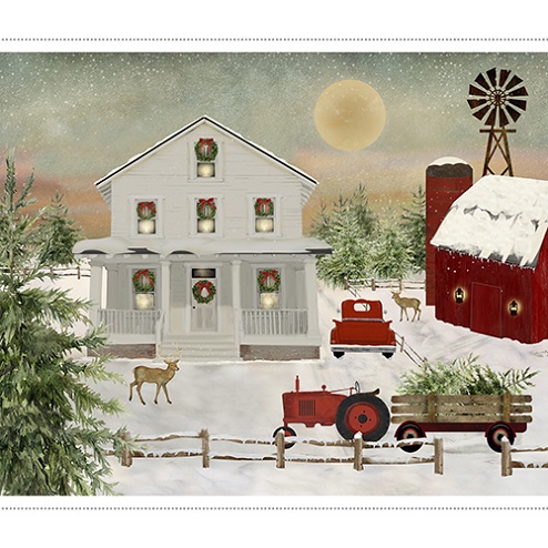 3 Wishes - A Christmas To Remember - 36' Wintry Farmhouse Panel, Multi