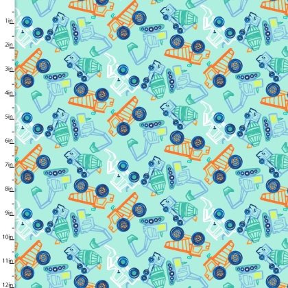 3 Wishes - Dump, Dig & Rumble Flannel - Busy Builders, Turquoise