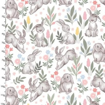 3 Wishes - Fluff and Bloom Minky - Bunny Hop, White