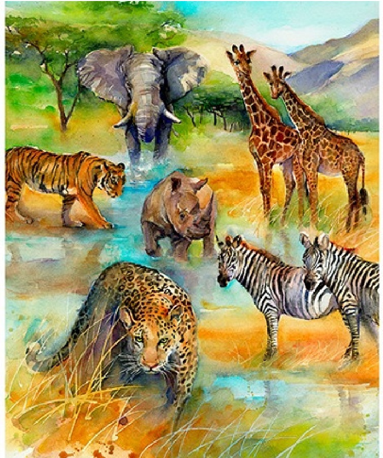 3 Wishes - Into The Wild - 36' Wild Animal Panel, Multi