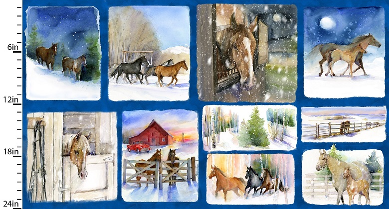 3 Wishes - Snowfall on the Range - 24' Patchwork Scenes Panel, Blue