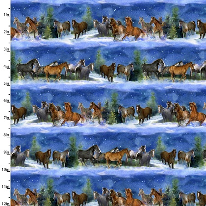 3 Wishes - Snowfall on the Range - Midnight Horses Stripe, Blue