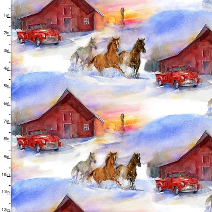3 Wishes - Snowfall on the Range - Scenic Barn & Horses, Multi