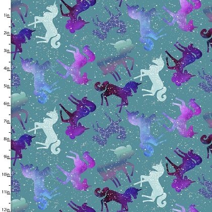 3 Wishes - Starlight - Star Tossed Unicorns Glitter, Turquoise