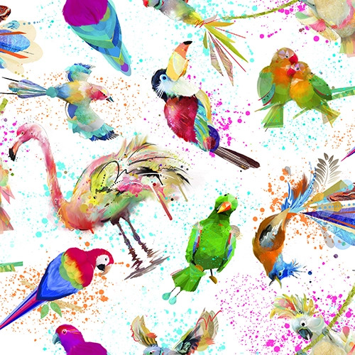 3 Wishes - Tropicolor Birds - Vibrant Birds, White