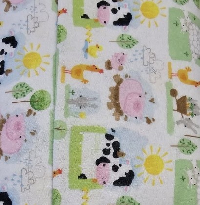 A.E. Nathan - 56/57' Printed Dyed Flannel - Farm Animals in Patches, White