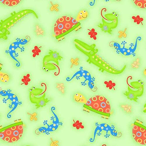 A.E. Nathan - Comfy Flannel Prints - Alligators Lizards Turtles, Green