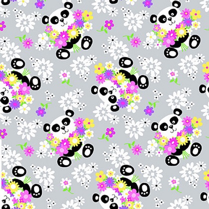 A.E. Nathan - Comfy Flannel Prints - Panda & Flowers, Gray