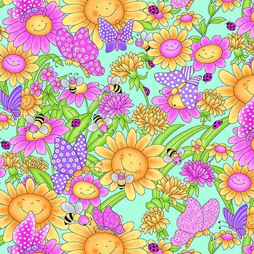 A.E. Nathan - Comfy Flannel Prints - Smiling Daisies and Bees, Multi