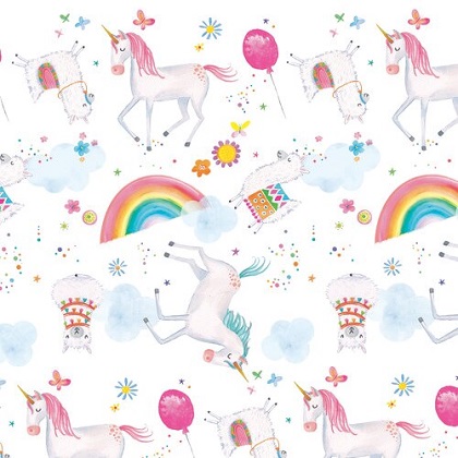A.E.Nathan - Comfy Flannel Prints - Unicorns & Llamas, White