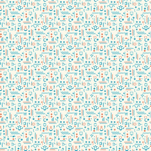 Andover - Downton Abby - The Egyptian Collection - Heiroglyphics, Blue/Cream