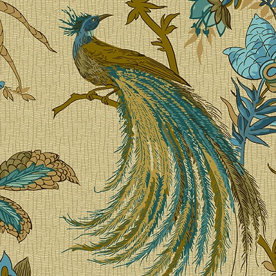 Andover - Rochester - Jacobean Birds, Peacock Blue