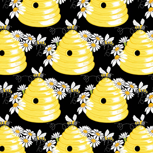 Andover Fabric - Sunny Bee - Bee Hive, Black