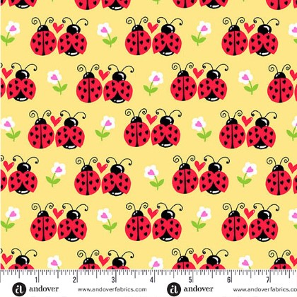 Andover Fabrics - Little Ladies - Flutter Friends, Sunshine