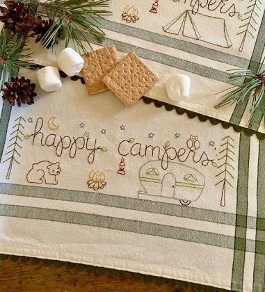 Bareroots Dishtowel Embroidery Kit - 18' x 27' - Happy Camper