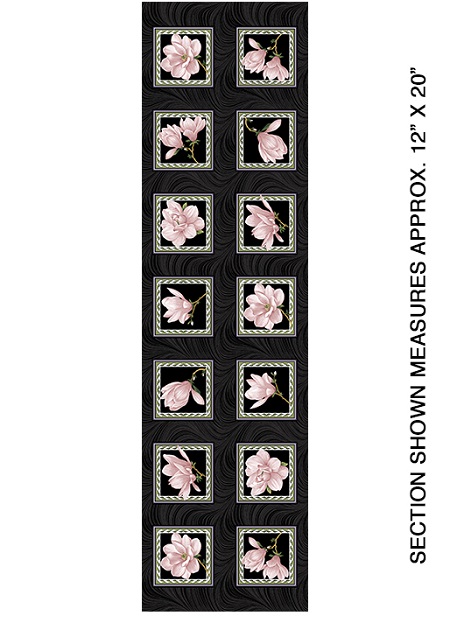 Benartex - Accent on Magnolias - Mag. Blooms Block Panel, Coral/Black