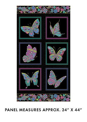 Benartex - Alluring Butterflies - 24' Butterfly Block Panel, Black